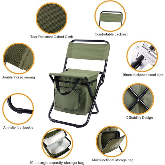 Foldable Chair Outside Portable Chair Storage Cooling Bag Folding Camping Chair - Picture 7 of 9